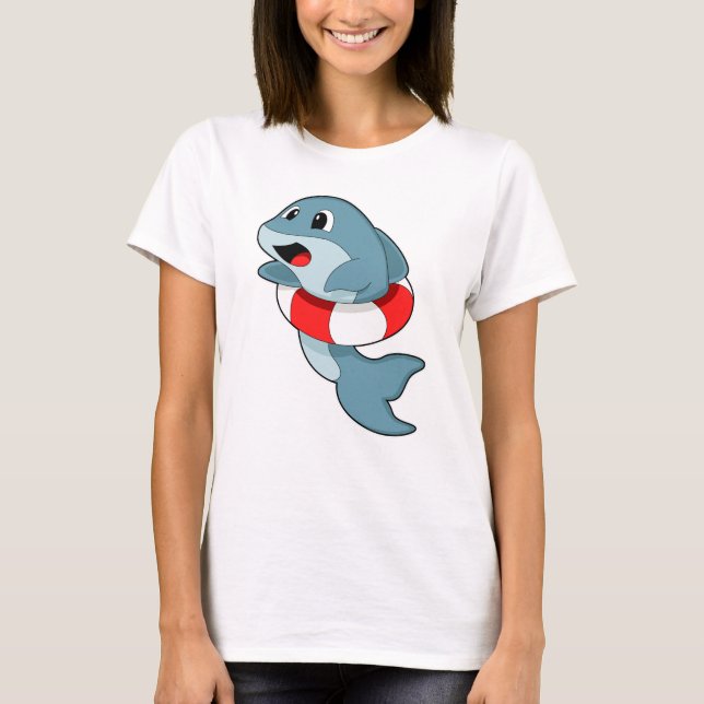 Dolphin vid Swimming med Simma ring T Shirt (Framsida)