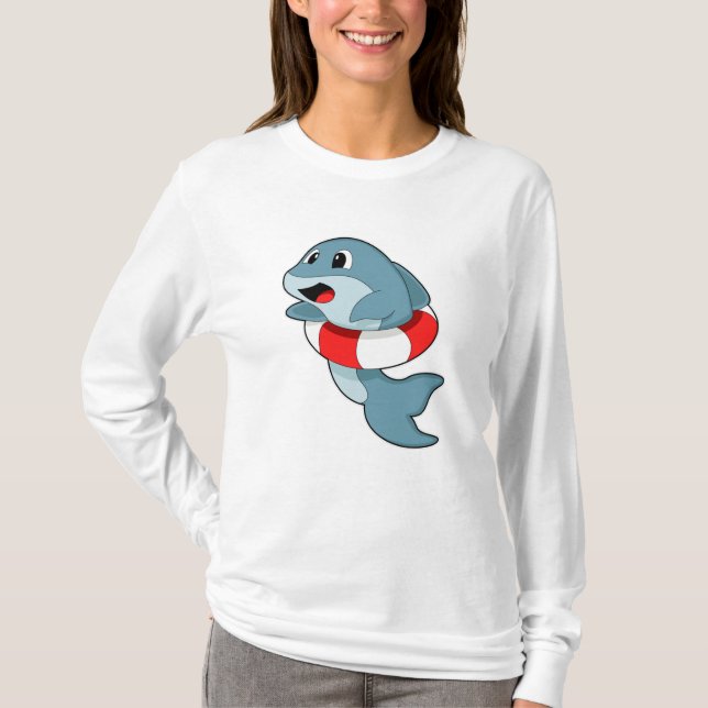 Dolphin vid Swimming med Simma ring T Shirt (Framsida)