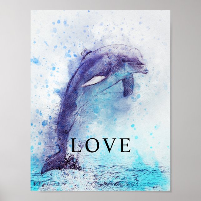 Dolphin Watercolor Office Decor Matte Poster (Framsidan)