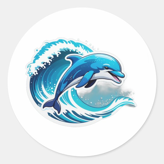 Dolphin Wave Ride Sticker Runt Klistermärke (Framsida)