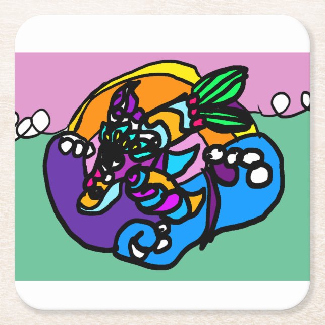 Dolphin wave  underlägg papper kvadrat (Framsidan)