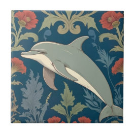Dolphin William Morris stil Nautical blommigt Lämn Kakelplatta