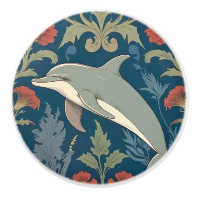 Dolphin William Morris stil Nautical blommigt Lämn Knopp (Framsidan)