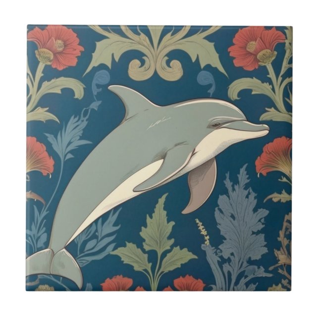Dolphin William Morris stil Ocean Sea Tema Höger Kakelplatta (Framsidan)