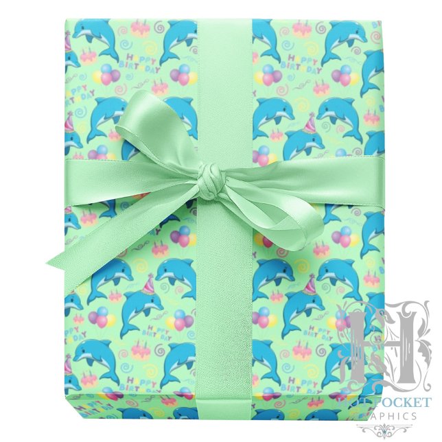 Dolphin Wrapping Paper in Green Presentpapper (Skapare uppladdad)