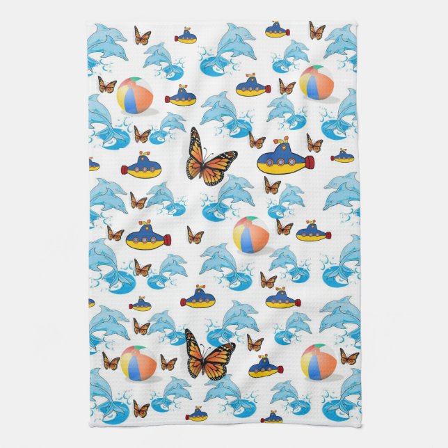 Dolphins Butterfly Kök Handduk Kökshandduk (Vertikal)