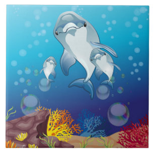Dolphins Ceramic Tile Kakelplatta