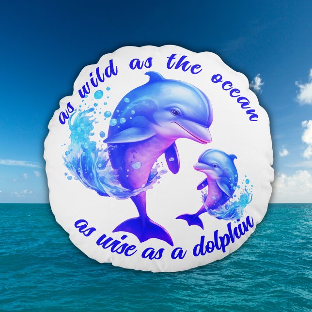 Dolphins-citattecken för utspädda vattenfärger | rund kudde (Skapare uppladdad)