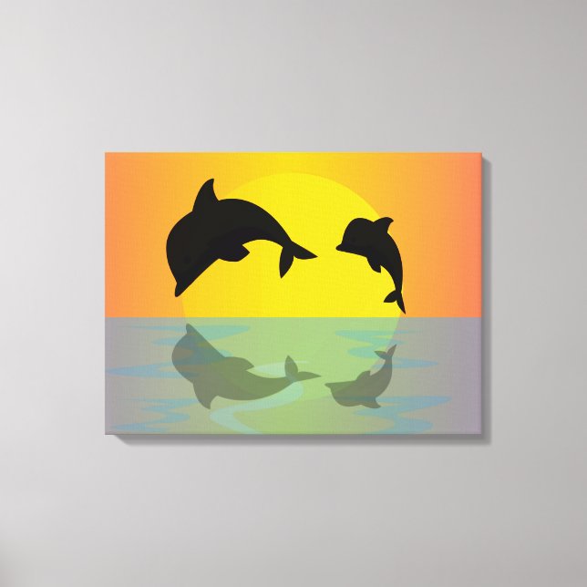 Dolphins från rullning vid solnedgång canvastryck (Framsida)