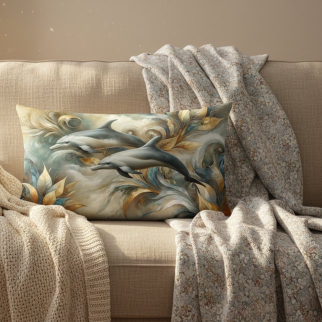 Dolphins Golden Botanical Dreamscape Lumbarkudde (Skapare uppladdad)