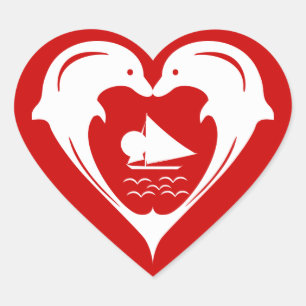 Dolphins Heart Sticker Hjärtformat Klistermärke