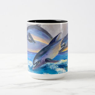 Dolphins Jumping For Joy Två-Tonad Mugg