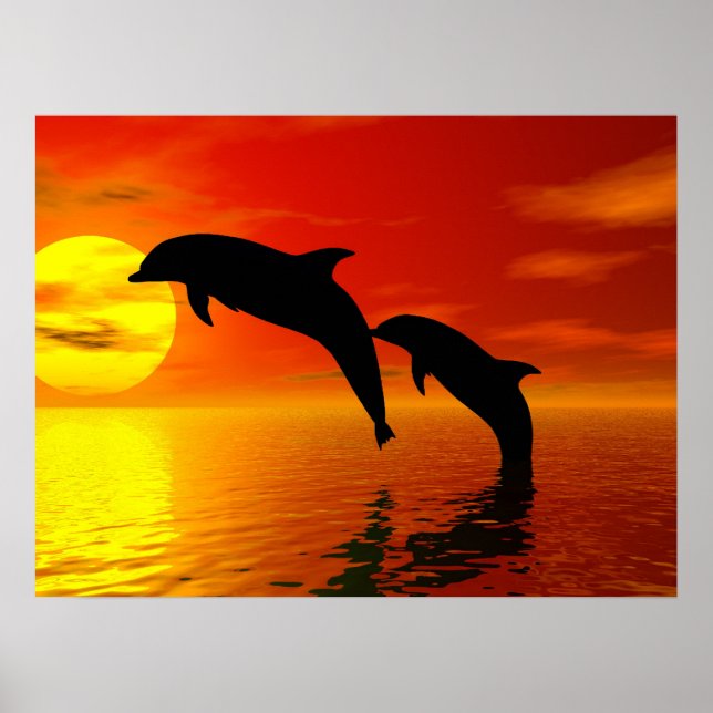 Dolphins Jumping Sunset Poster (Framsidan)