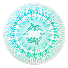 Dolphins Mandala Aqua Grönt White Nautical Knopp