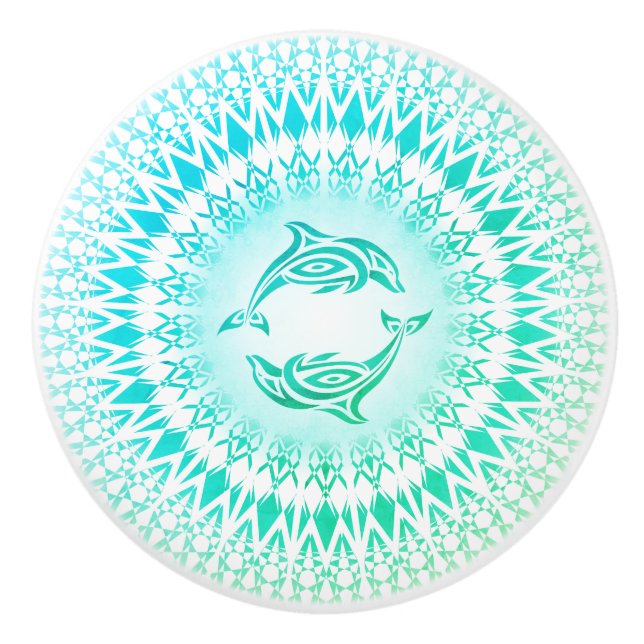 Dolphins Mandala Aqua Grönt White Nautical Knopp (Framsidan)