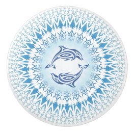 Dolphins Mandala Blue White Nautical Knopp