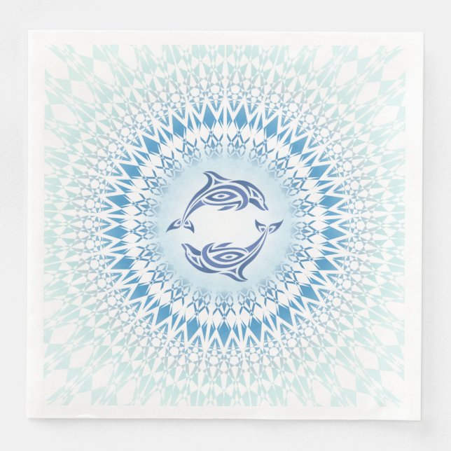Dolphins Mandala Blue White Pappersservett (Framsida)