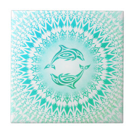 Dolphins Mandala Turcos Grönt White Kakelplatta