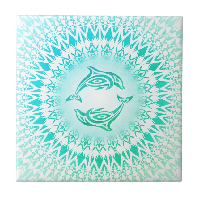 Dolphins Mandala Turcos Grönt White Kakelplatta (Framsidan)