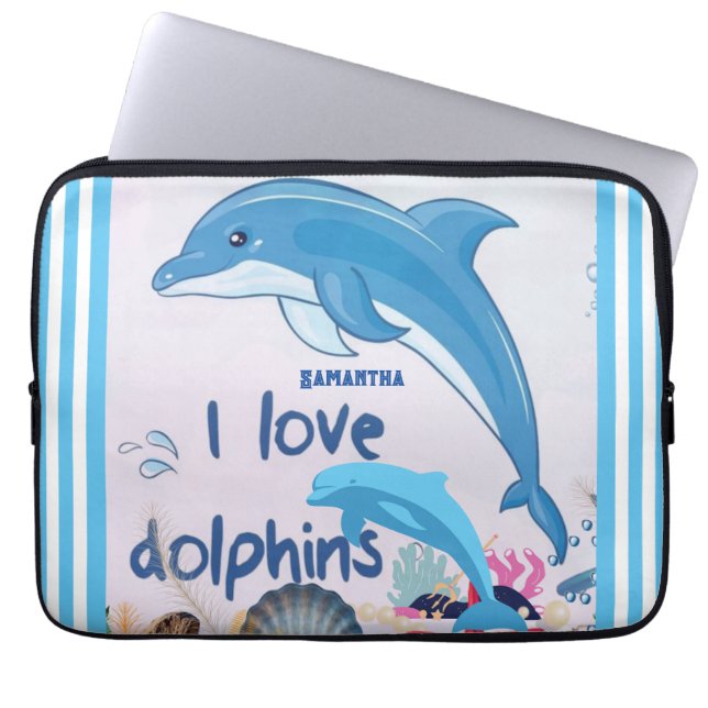 Dolphins Modern & Coola l Kärlek citerar Namn Laptop Fodral (Framsidan)