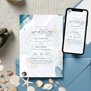 Dolphins Ocean Life Beach Teal Wedding bjudande Inbjudningar