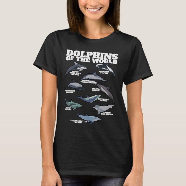 Dolphins of the World Whales Marine Biology Dolphi T Shirt (Framsida)