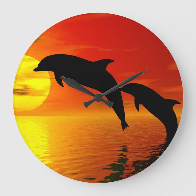 Dolphins Sunset Wall Clock Stor Klocka (Framsida)
