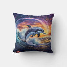 Dolphins Surfs Galaxy Dekorativ kudde