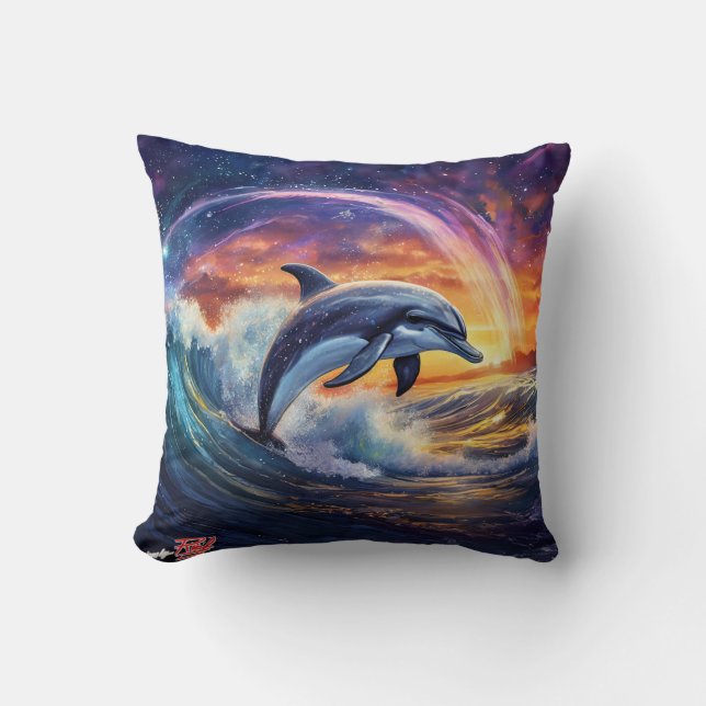 Dolphins Surfs Galaxy Dekorativ kudde (Framsida)