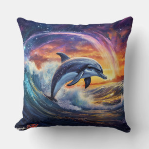 Dolphins Surfs Galaxy Dekorativ kudde