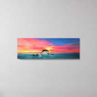 Dolphins Swimming California Beach Sunset Art