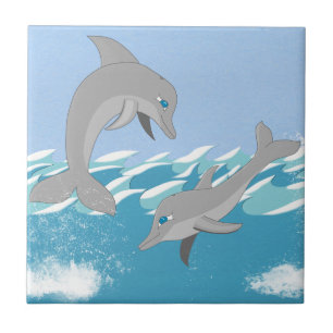 Dolphins Swimming i Oceanen Kakelplatta