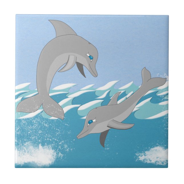 Dolphins Swimming i Oceanen Kakelplatta (Framsidan)
