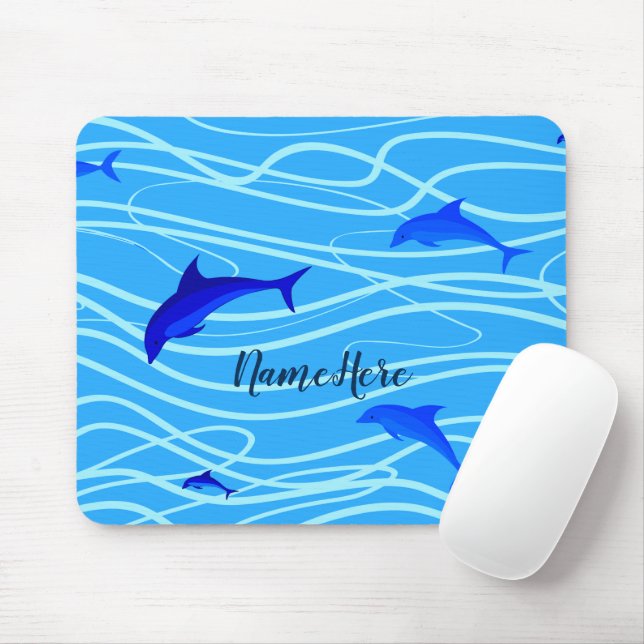 Dolphins Swimming Personalize Add Your Name eller  Musmatta (Med mus)