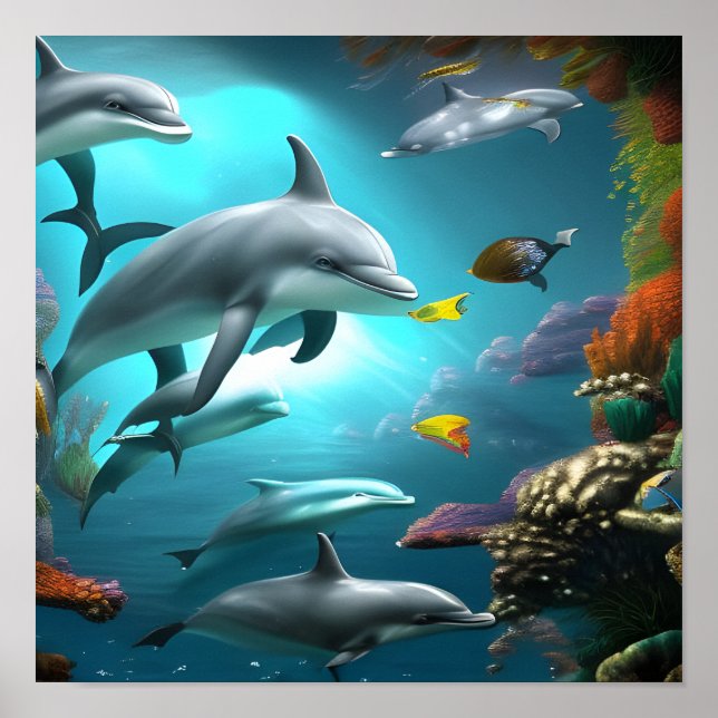 Dolphins Swimming Underwater Poster (Framsidan)