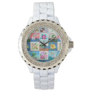 Dolphins Tropical Flowers Beach Hawaii Watch Armbandsur