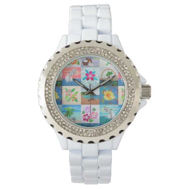 Dolphins Tropical Flowers Beach Hawaii Watch Armbandsur (Framsida)