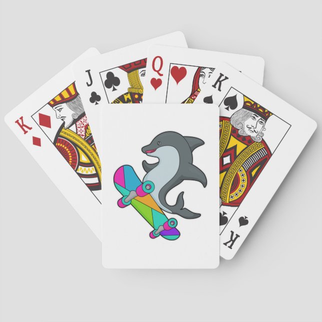 Dolpin som Skater med Skateboard Casinokort (Baksidan)