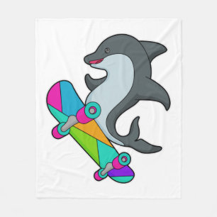 Dolpin som Skater med Skateboard Fleecefilt