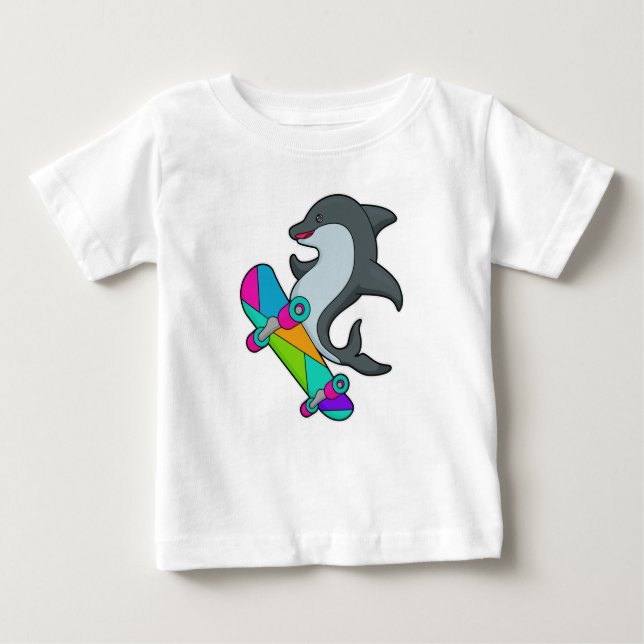 Dolpin som Skater med Skateboard T Shirt (Framsida)