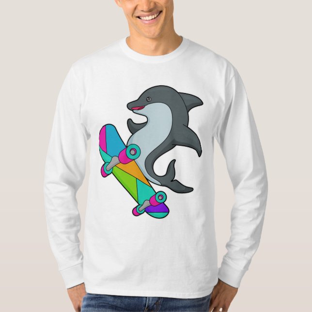 Dolpin som Skater med Skateboard T Shirt (Framsida)