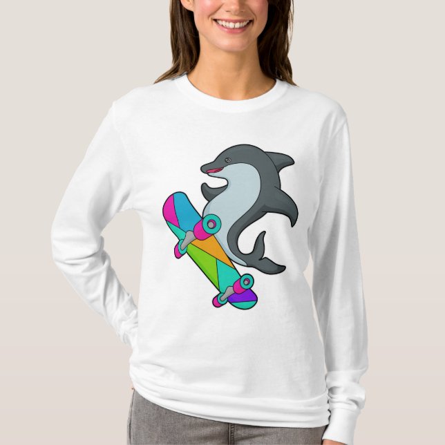 Dolpin som Skater med Skateboard T Shirt (Framsida)