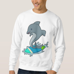 Dolpin som Surfer med Surfboard Lång Ärmad Tröja