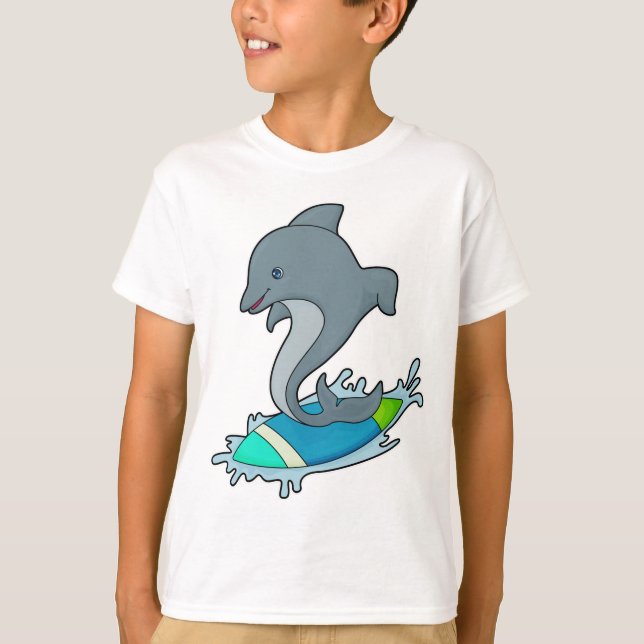Dolpin som Surfer med Surfboard T Shirt (Framsida)