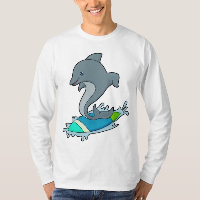 Dolpin som Surfer med Surfboard T Shirt (Framsida)