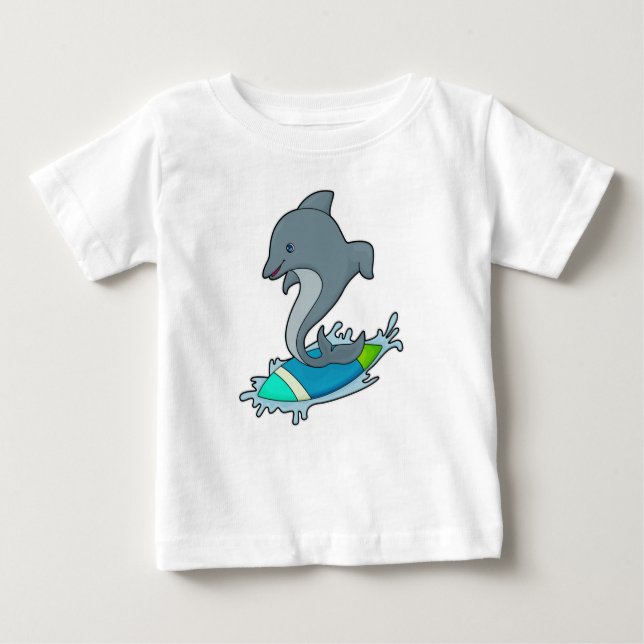 Dolpin som Surfer med Surfboard T Shirt (Framsida)