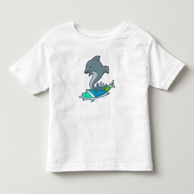 Dolpin som Surfer med Surfboard T Shirt (Framsida)