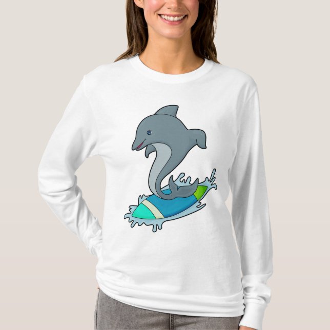 Dolpin som Surfer med Surfboard T Shirt (Framsida)