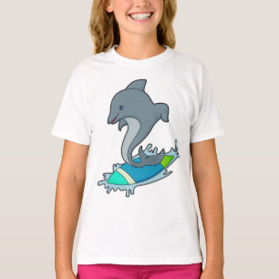 Dolpin som Surfer med Surfboard T Shirt
