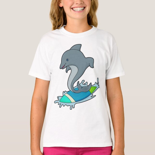 Dolpin som Surfer med Surfboard T Shirt (Framsida)